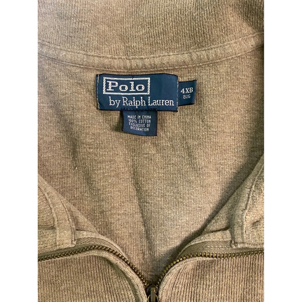 Polo Ralph Lauren Mens 4XB Big Tan Cotton Quarter Zip Pullover Vintage Sweater - Picture 5 of 8
